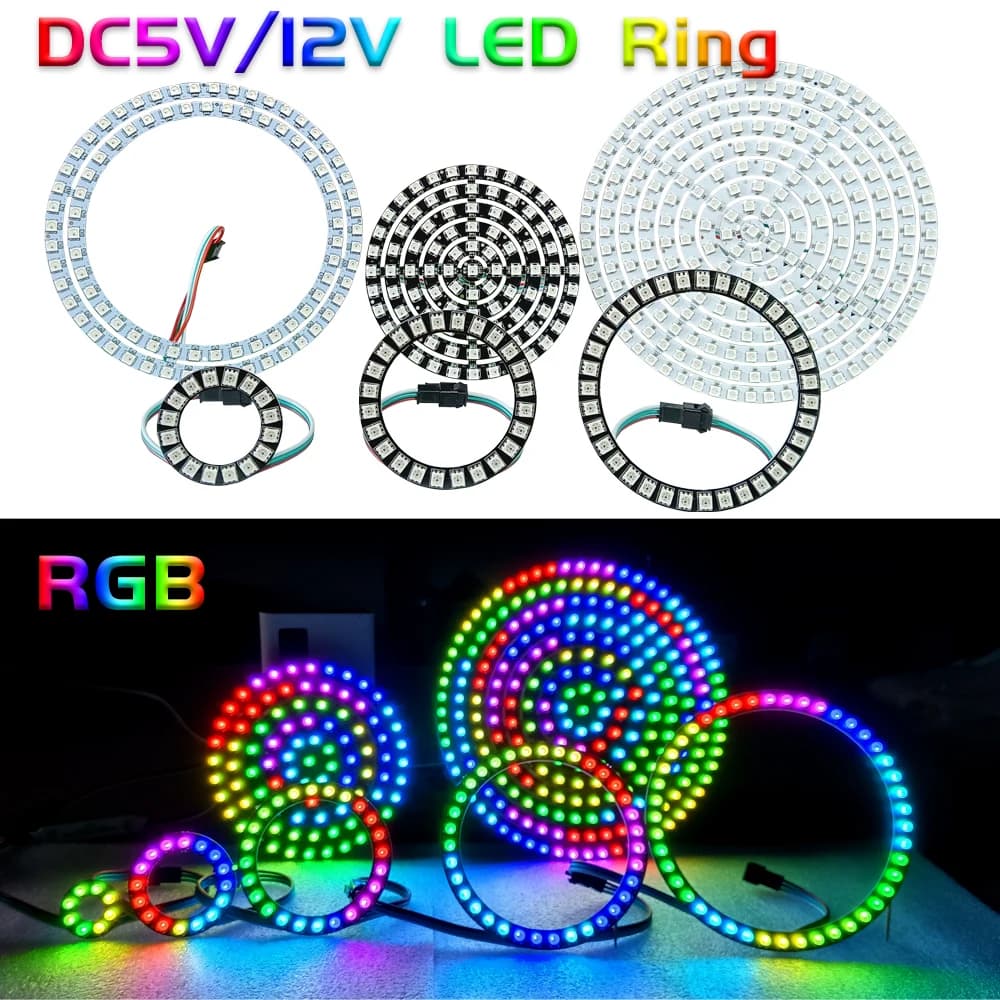 DC5V 12V WS2812B SK6812 Luces Led Anello Smart 5050 RGB BuiIt-in IC 3Pin Pixel indirizzabili individualmente Moduli rotondi Luce