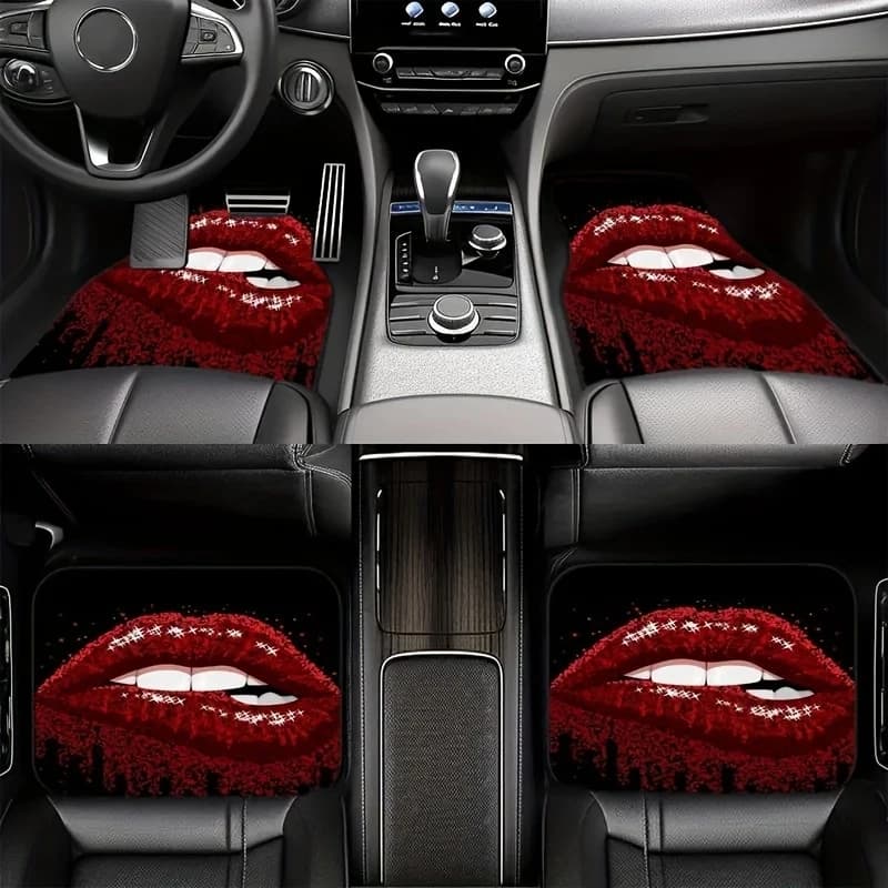 Tappetino per auto con stampa labbra rosse sexy 4A, modello universale - Tappetino decorativo per auto in fibra di poliestere, adatto per berline e SUV | Perfect Gi