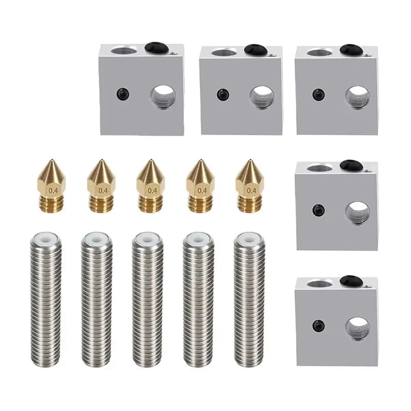 15 pezzi set di parti della stampante 3D 5 x MK8 blocco riscaldato tubo della gola da 1,75 mm + ugello estrusore da 0,4 mm teste di stampa blocchi riscaldanti M6 kit Hotend