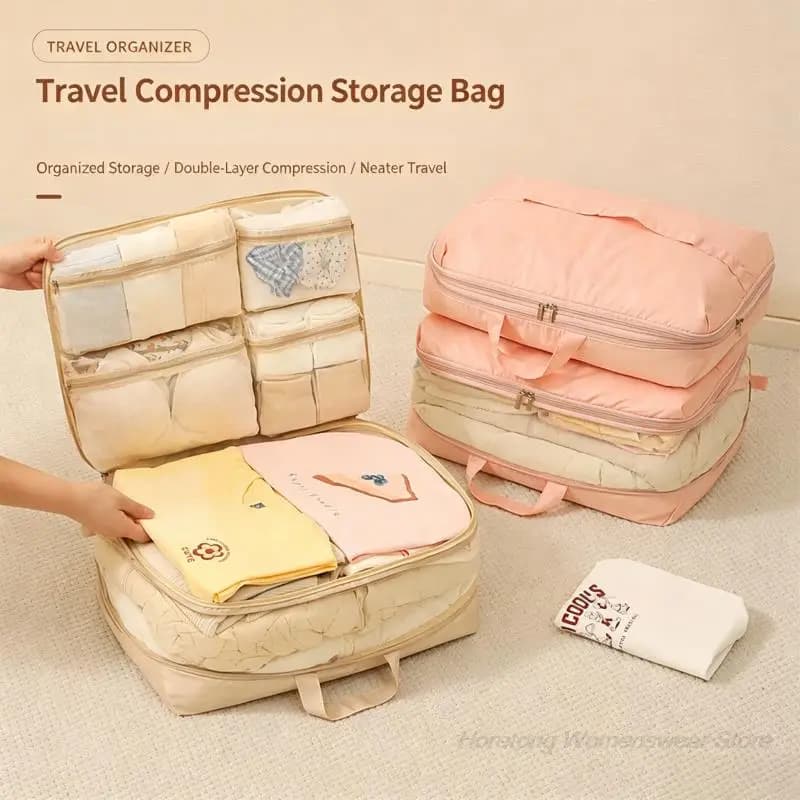 5 in 1 Expandable Travel Packing Cubes Compression Luggage Organizer Multi Compartment Clothes Underwear Socks Storage Bags