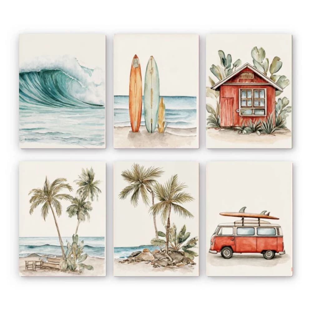 6PCS Hand Drawn Digital Oil Painting Paint By Number Beach Days Canvas Requires Manual Completion And Patience