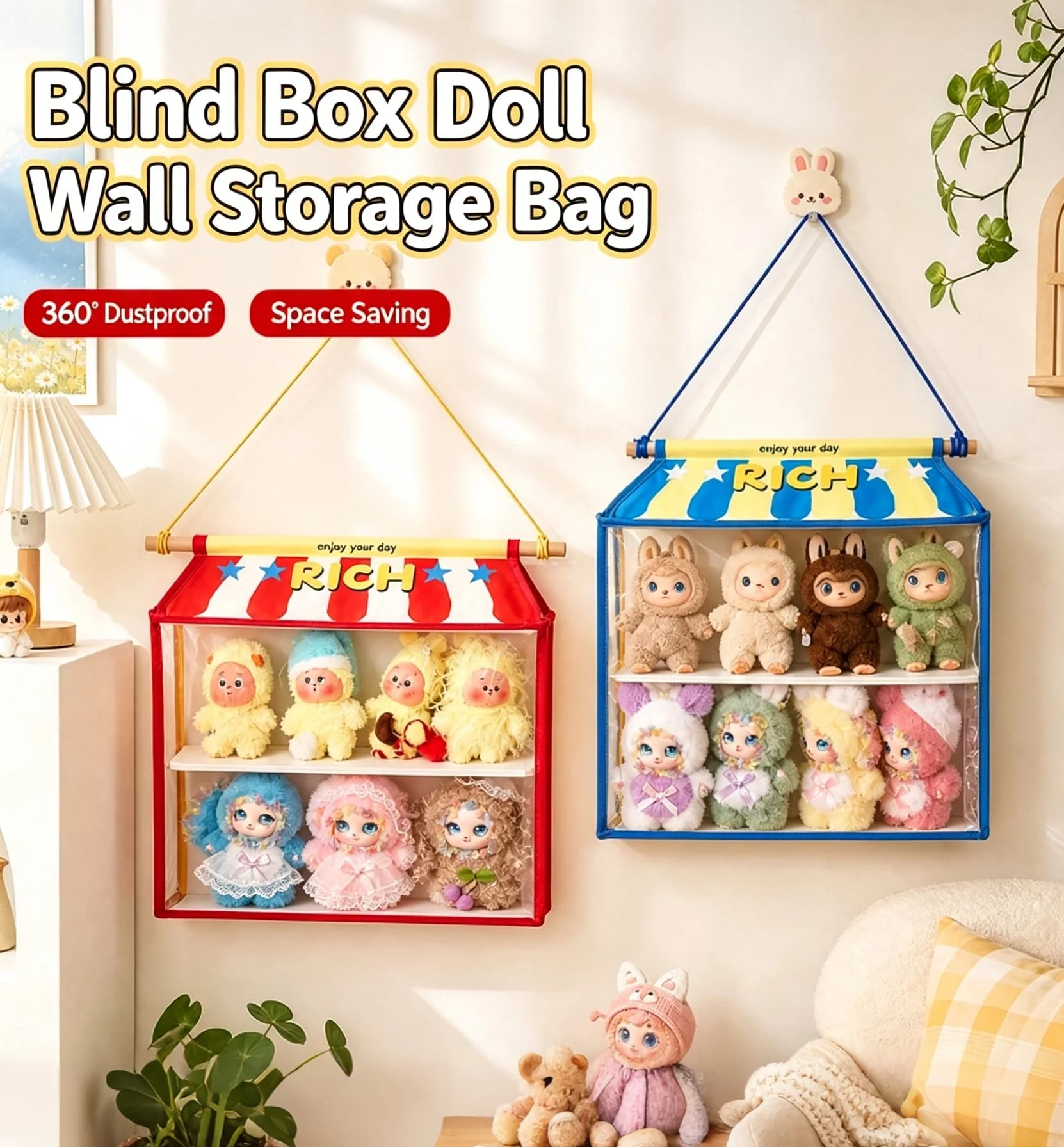 Dustproof Transparent Wall Hanging Doll Storage Bag Plush Figure Display Organizer Blind Box Toy Collectible Hanging Pocket