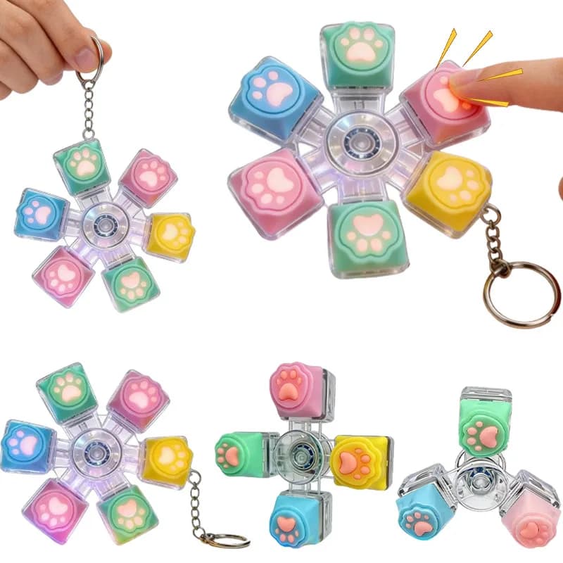 Portachiavi a forma di zampa di gatto, antistress, clicker, fidget spinner per ansia, decompressione, scrivania, tastiera creativa, regalo