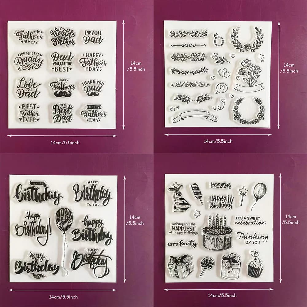 Father's Day & Birthday Clear Stamps Set Sentiment & Party Element Stamps for Card Making, Scrapbooking Wedding & Celebration DI