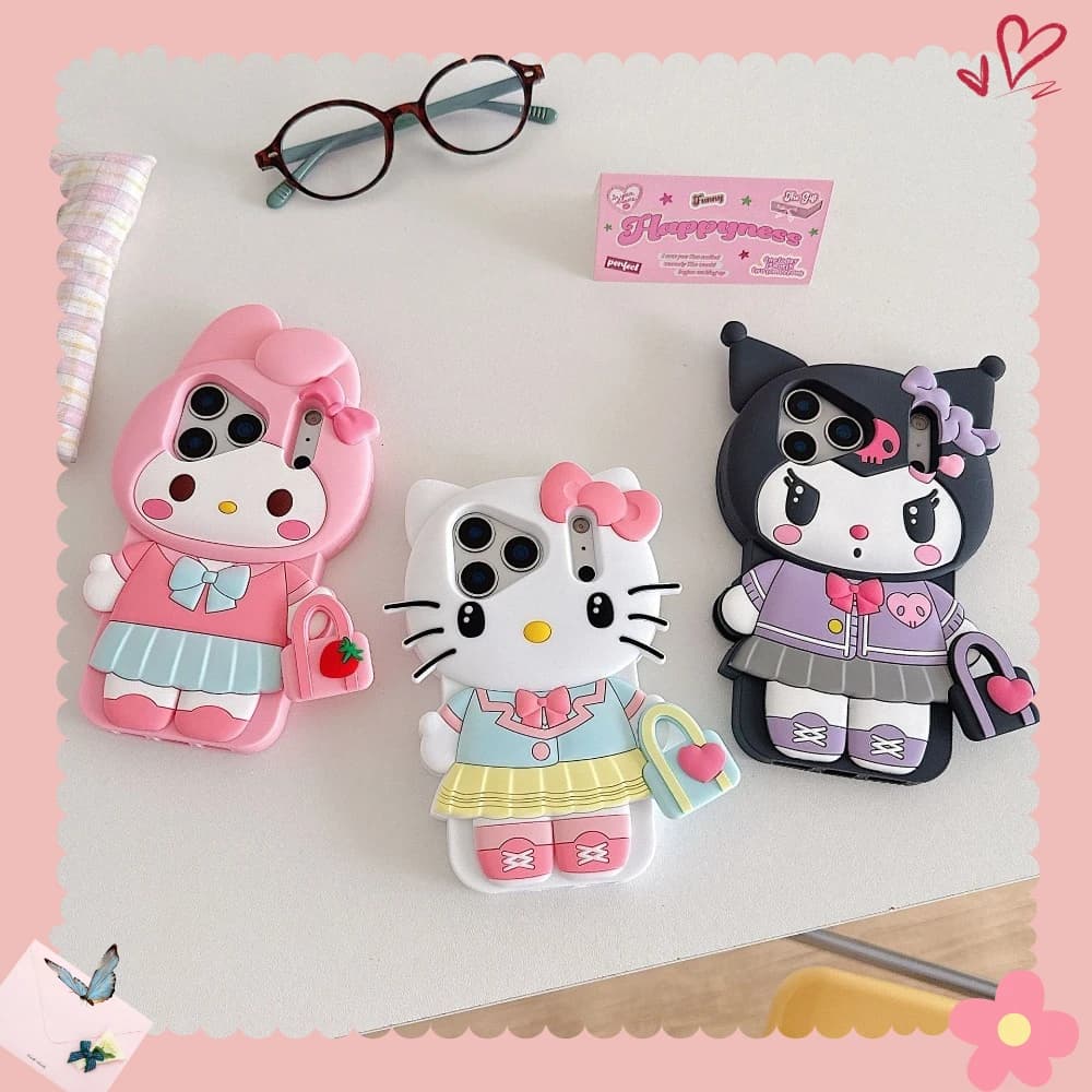 Custodia Morbida in Silicone Anti-caduta con Personaggi Sanrio HELLO KITTY MY MELODY KUROMI per iPhone 17 Pro Max 16 15 14 13 12 11