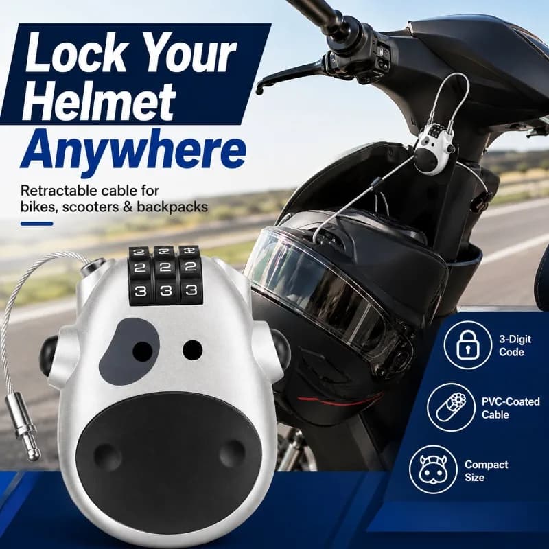 Mini Cow Combination Cable Lock Retractable Helmet Lock for Bike Motorcycle Scooter Backpack Suitcase Basket Travel Security Use
