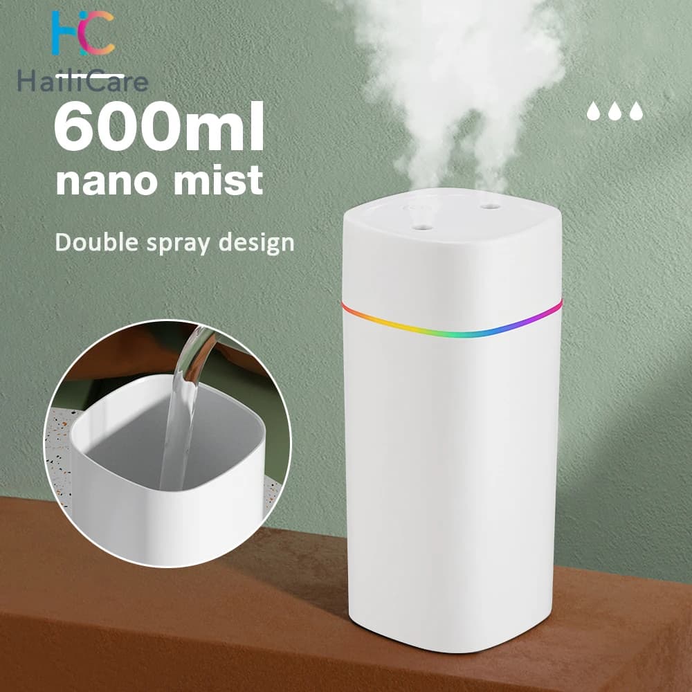 Umidificatore d'aria USB da 600ML doppia porta Spray olio essenziale aromaterapia Humificador Cool Mist Maker Fogger purificare per l'home Office