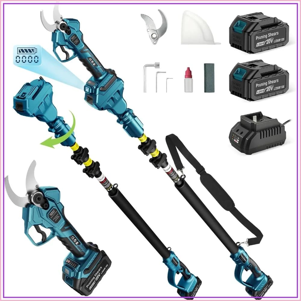 2-in-1 Cordless Electric Pruning Shears, 1.6" Cut, 12.8Ft Pole, 2×4.0Ah Battery, Tree Trimmer