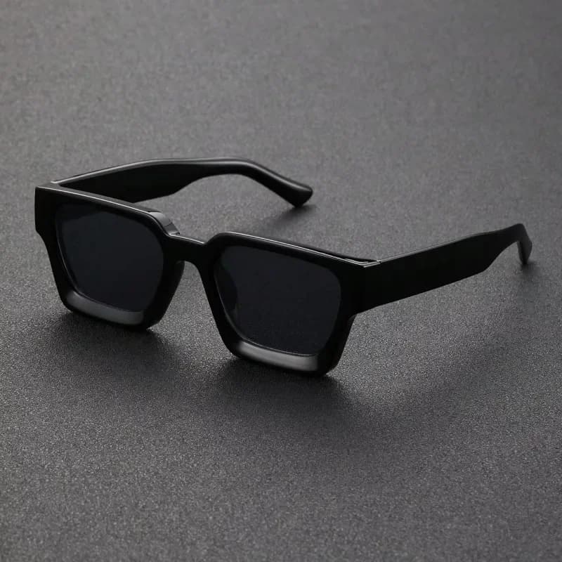 Thick‑Frame Square‑Shaped Black Sunglasses Retro Solid‑Black UV‑Protection Lens Modern Street‑wear Fashion Shades for Men and Women