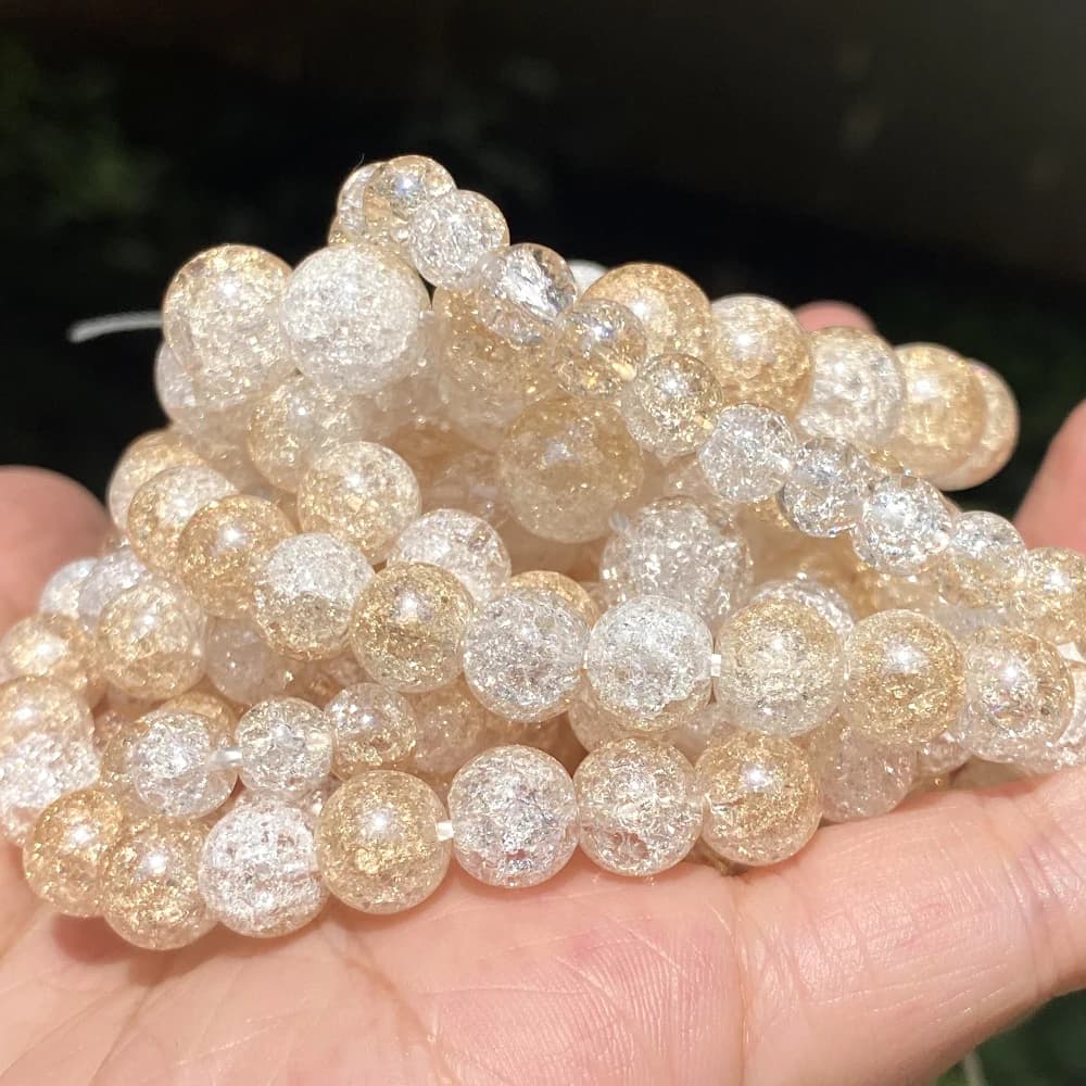 Natural Stone Beads 6 8 10 12mm Champagne Gold Plated Cracked Crystal Round Beads For Jewelry Making DIY Bracelet Necklace 15''