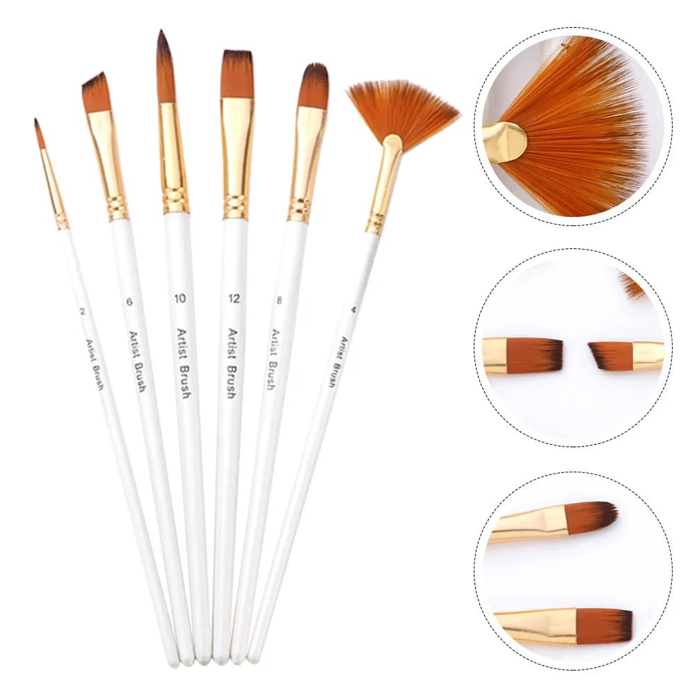 6Pcs Painting Brush Set Nylon Hair Solid Wood Handle Professional Artist Watercolor Gouache Oil Paint Kits Paint Brush