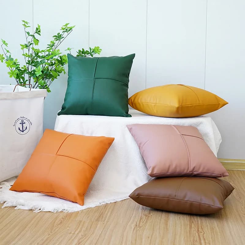 Fodere per cuscini in pelle PU solida Fodere per cuscini patchwork minimalista Fodera per cuscino per divano con schienale di supporto lombare con cerniera