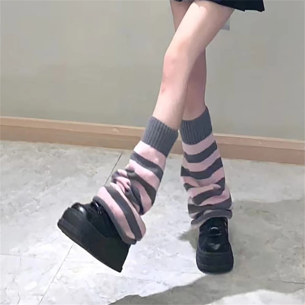 Scaldacollo a righe Y2K da donna, calze lunghe a zampa d'elefante, calze a manica calda e carine, leggings invernali streetwear Harajuku