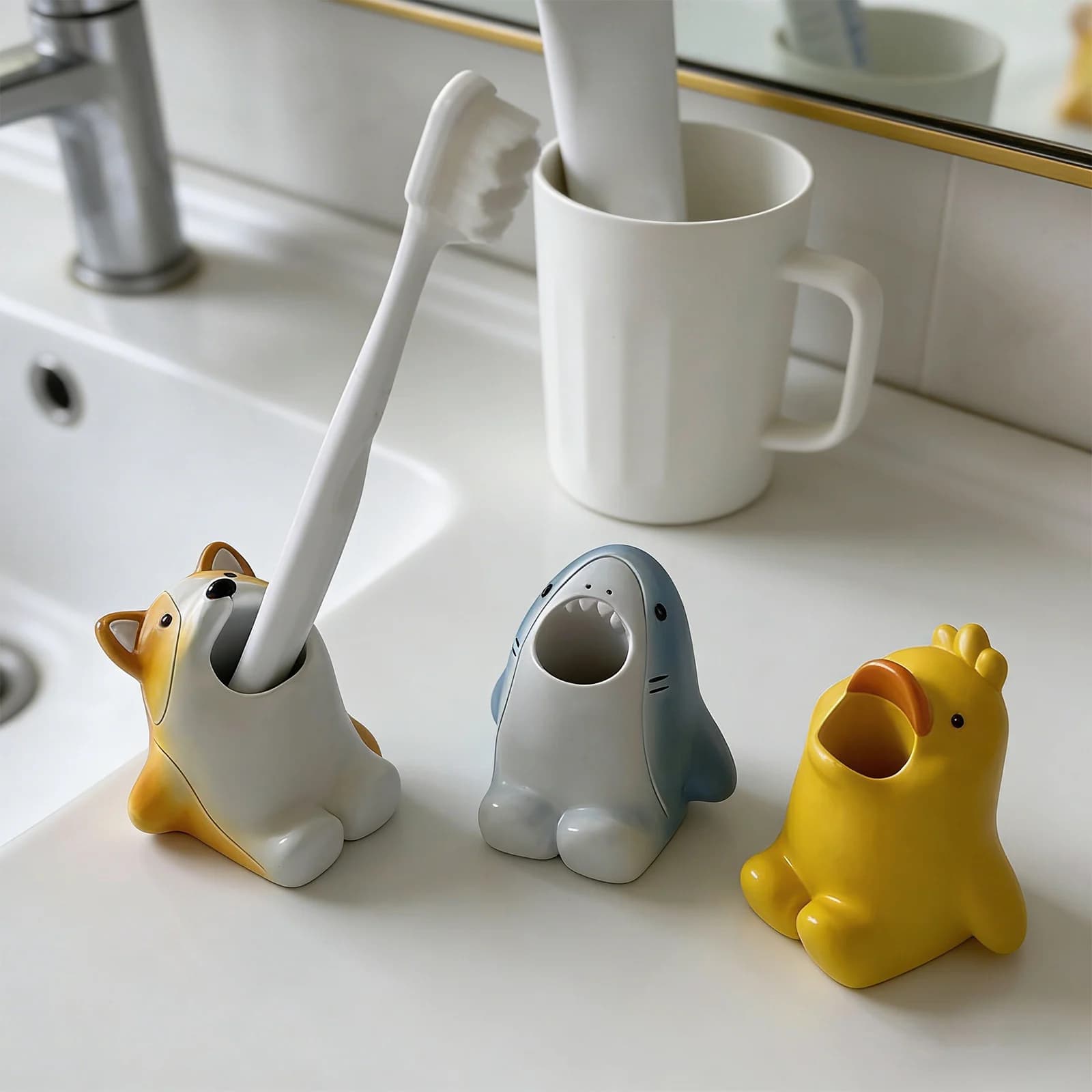 Portaspazzolino a Forma di Animale Cartoon in 8 Stili, Supporto per Spazzolino da Bagno per Bambini, Organizzatore e Decorazione per il Bagno