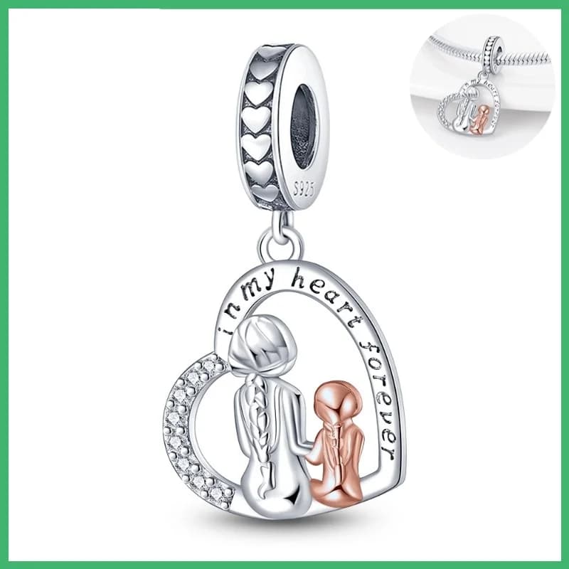 Ciondolo con ciondoli madre e figlia in argento sterling 925 con zirconi cubici, adatto per collana braccialetto fai da te, regalo per lei, Colgante Plata