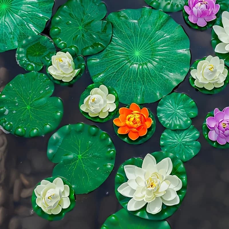Cuscinetti per giglio artificiale in materiale EVA da 1 pezzo - Foglie galleggianti realistiche di giglio d'acqua per laghetto, piscina per pesci koi, patio e decorazioni per acquari