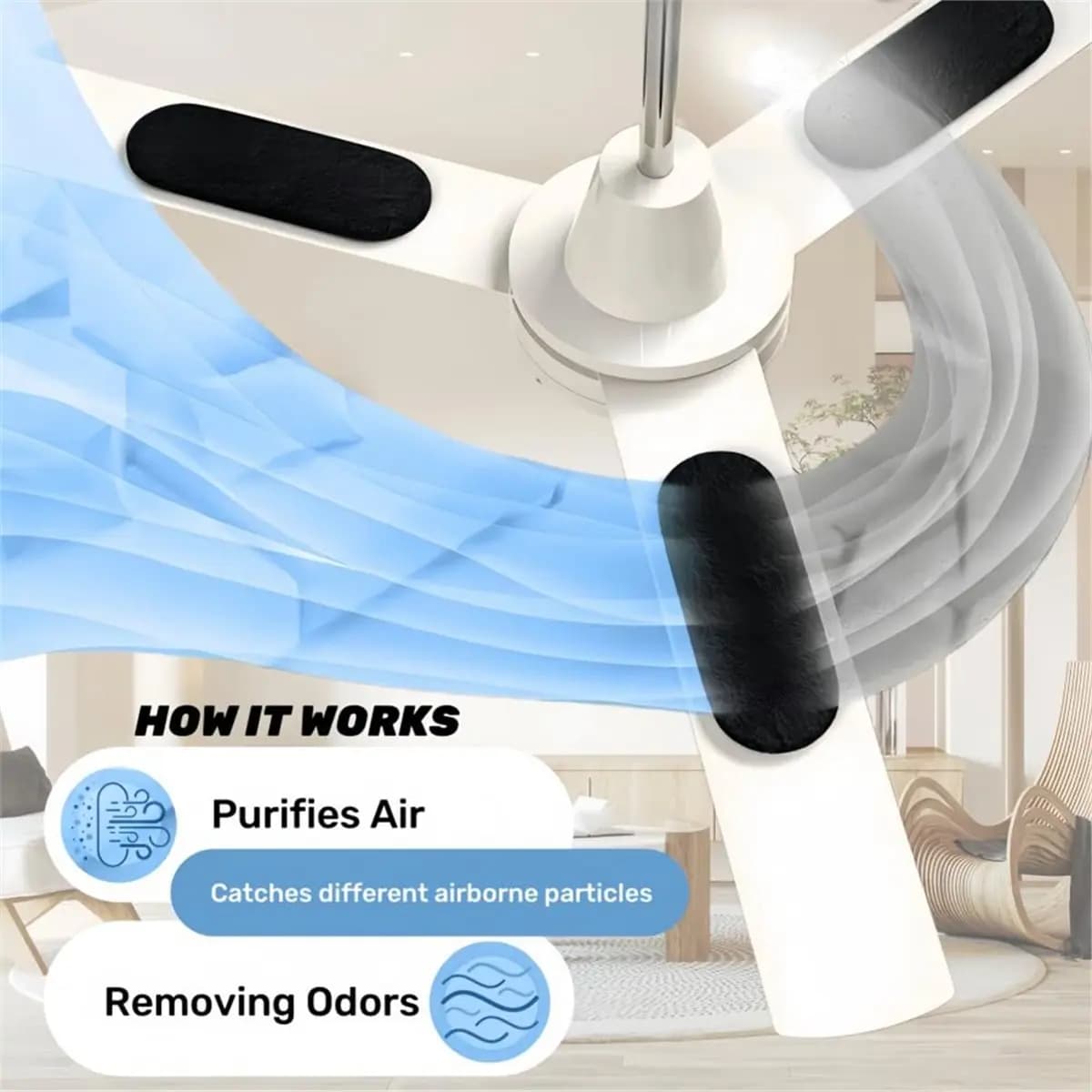 Ventilatore da soffitto Filtro per purificazione dell'aria Purificatore al carbone di cocco in cotone con filtro adesivo per ventola in cotone