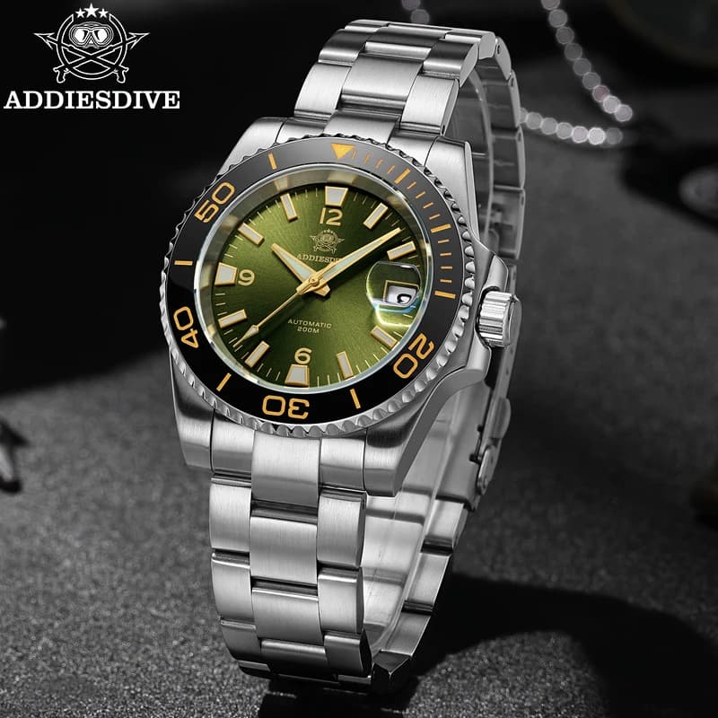 ADDIESDIVE Orologio elegante da uomo 200M impermeabile con vetro zaffiro, orologi luminosi, lunetta in ceramica, quadrante blu, orologio da polso automatico NH35