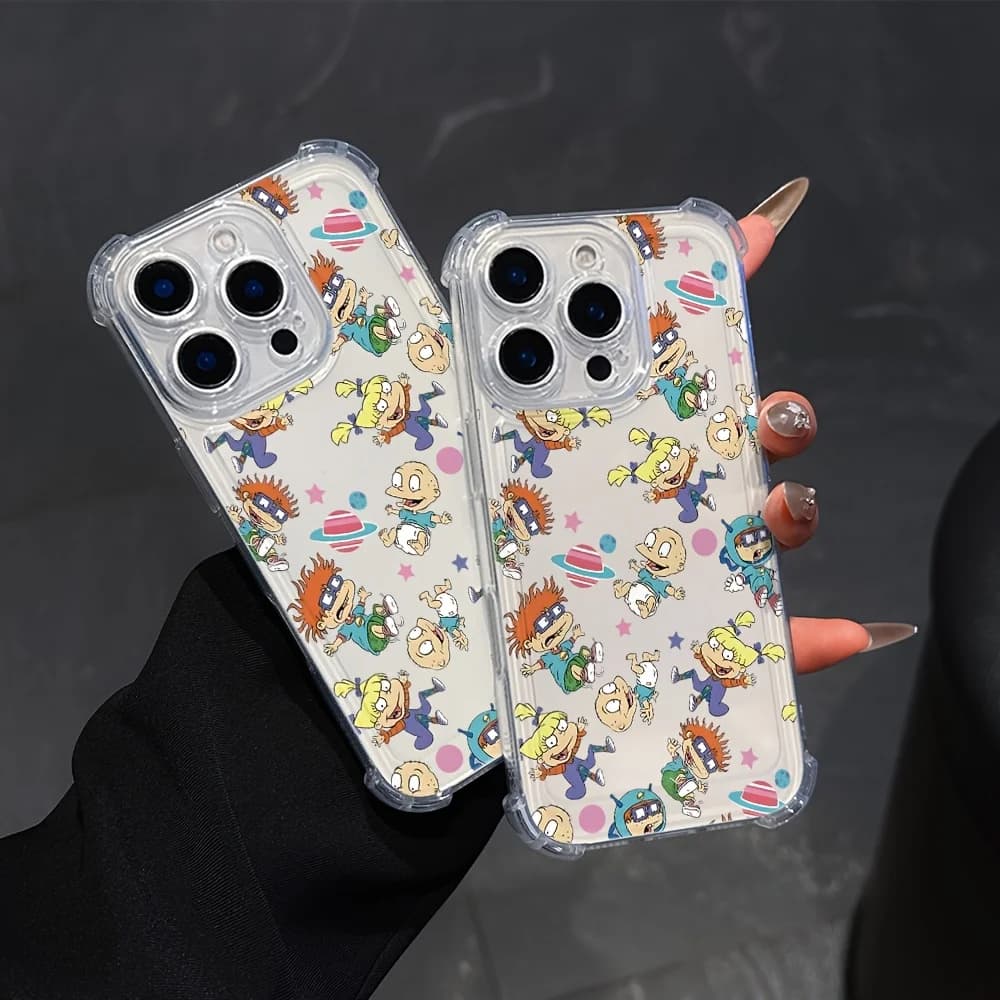 Simpatica custodia per telefono a tema anime per iPhone 16 15 14 13 12Pro Max con piastra posteriore morbida trasparente per evitare che cadono.