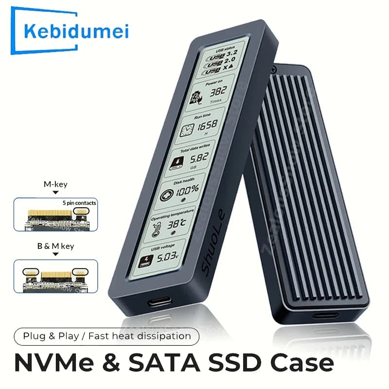 Custodia SSD M2 Adattatore custodia SSD M.2 NVMe SATA con schermo Display Scatola disco esterno digitale intelligente 10Gbps USB 3.2 Gen2