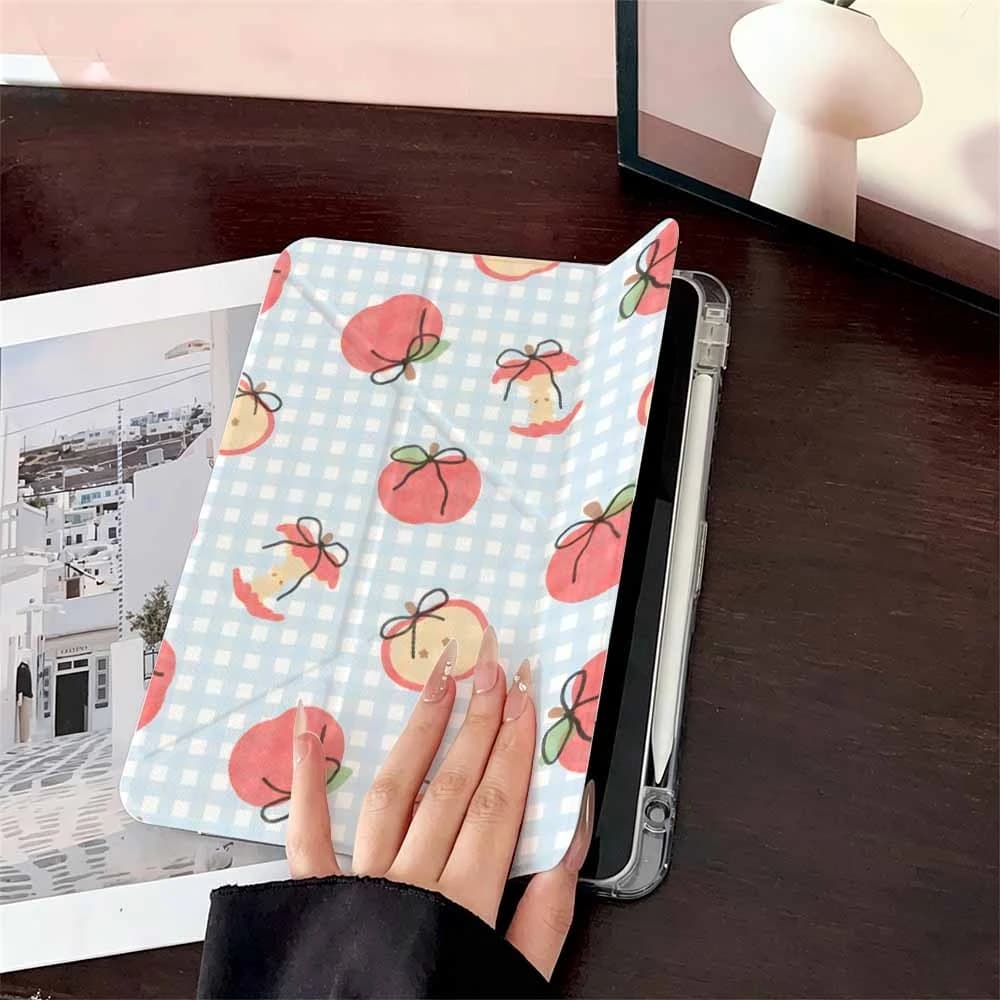 Checker Apple Watercolor For iPad Pro 11 12.9 13 A16 M2 M4 M3 M5 Shell 9.7 10.2 5/6/7/8/9/10/11th Mini Air 3 4 5 6 Cover
