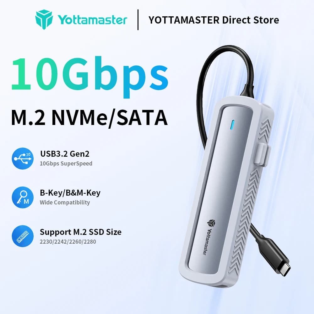 Yottamaster SSD Case NVMe SATA M.2 to USB Type C SSD Enclosure Dual Portocol NVMe to USB Adapter 10Gbps USB 3.1 USB C External