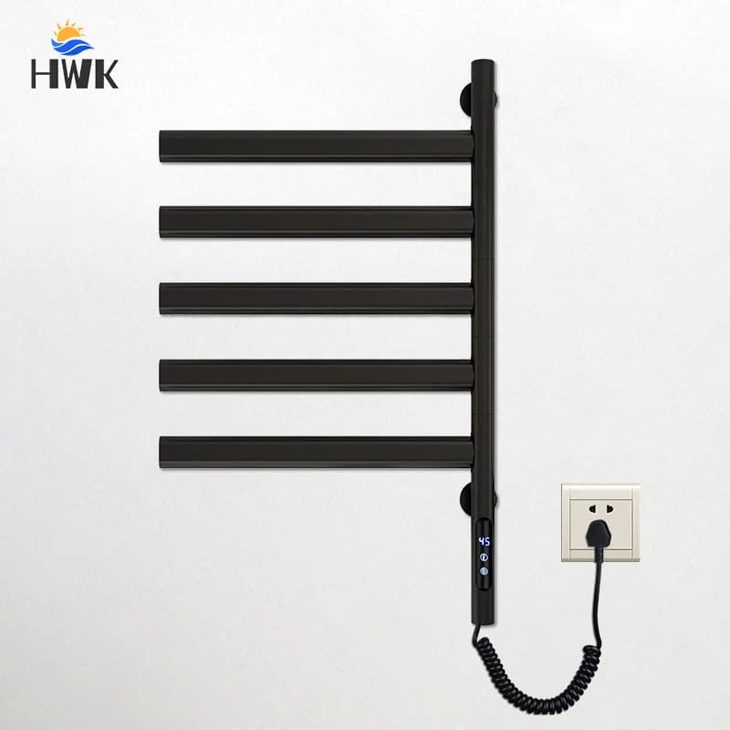 Black/white/grey heated electric towel rack, temperature control, bath towel warmer, swivel electric towel rack