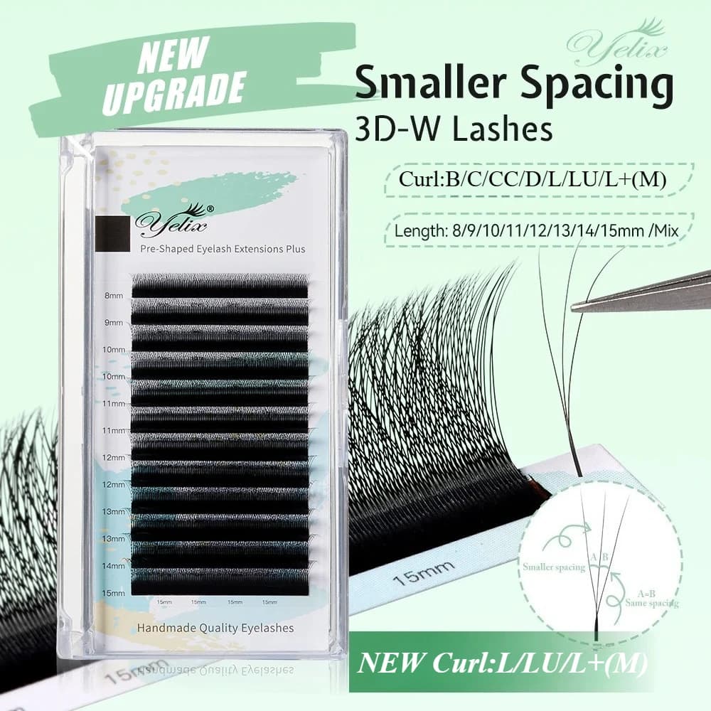 Yelix 3D Eyelash Smaller Spacing 3D Eyelash Extension W Shape Prefabricated Volume Ventilated Eyelashes Soft and Closed 3D W