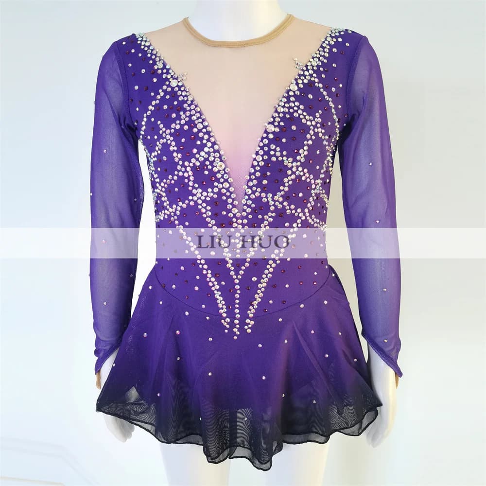 LIUHUO Ice Dance Figure Skating Dress Women Adult Girl Teens Customize Costume Performance Competition Dance Leotard Purple Kids
