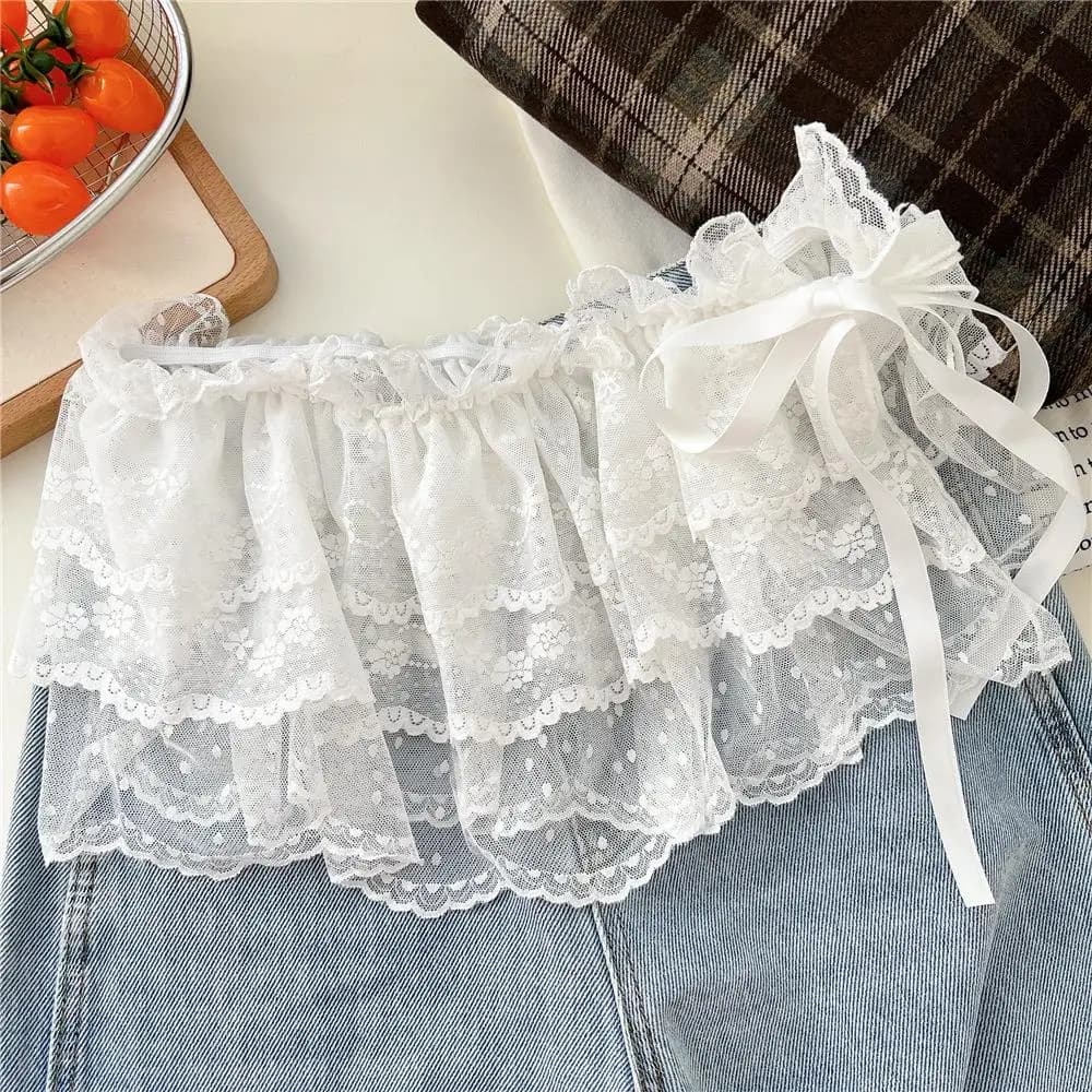 Minigonne in pizzo Donna Elegante dolce Lolita Gonne corte Vita alta Y2k Streetwear Gonne con volant Gonna con tenda in pizzo