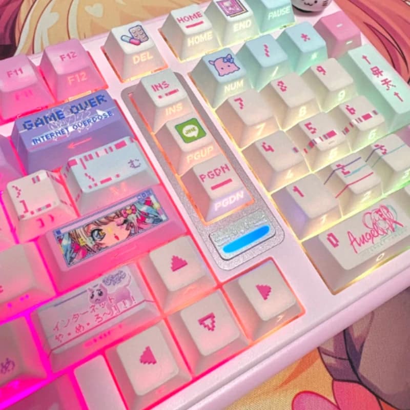 Pink Anime Themed Keycaps Set PBT/PC Cherry Profile Sublimation Custom Original Handmade Keycaps for Mechanical Keyboard DIY