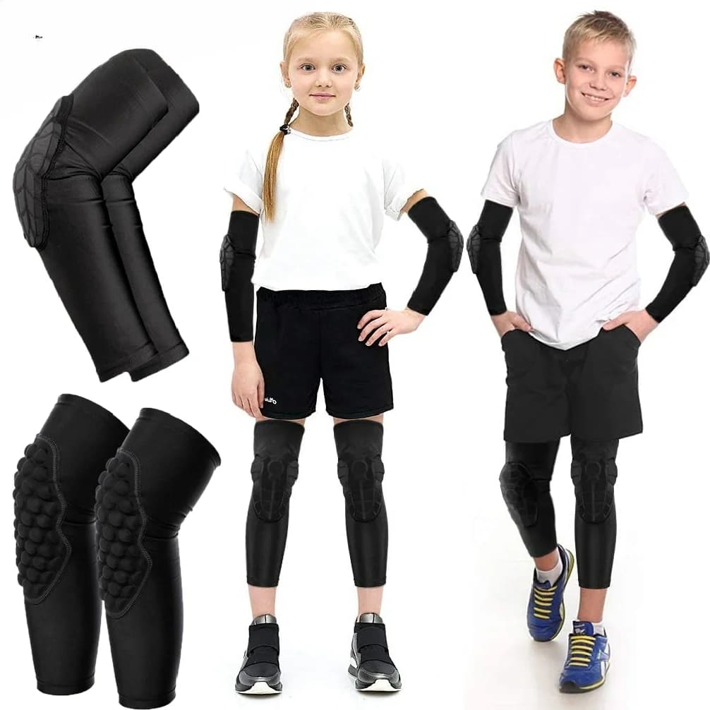 2 pezzi per bambini/giovani 5-15 anni Sport compressione a nido d'ape ginocchiere/gomitiere protezioni equipaggiamento protettivo per basket baseball, calcio