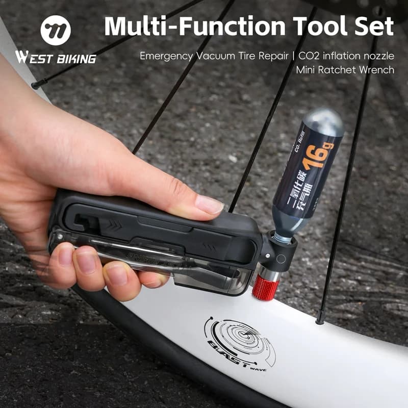 WEST BIKING 15-in-1 Multi-Function Wrench Kit Portable Aluminium Alloy Magnetic Ratchet Wrench Kit Pump Nozzle Bike Repair Tools