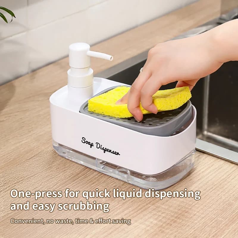Dispenser di Sapone Automatico Portatile, Erogatore di Detersivo Liquido per Cucina con Spugna, Pompa Manuale per Pulizia