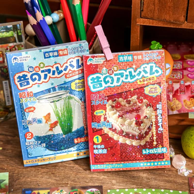 30/60 Sheets Die cut Sticker book Retro Cartoon Decorative Journal Stickers handmade Scrapbooking Japanese Stationery Supplies