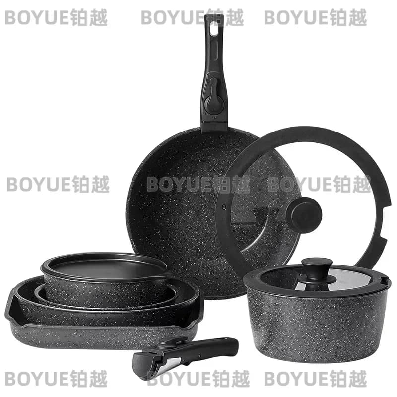 Granite Nonstick Cookware Set 17 Piece Pots and Pans Induction Compatible Kitchen Cooking Essentials with Frying Saute