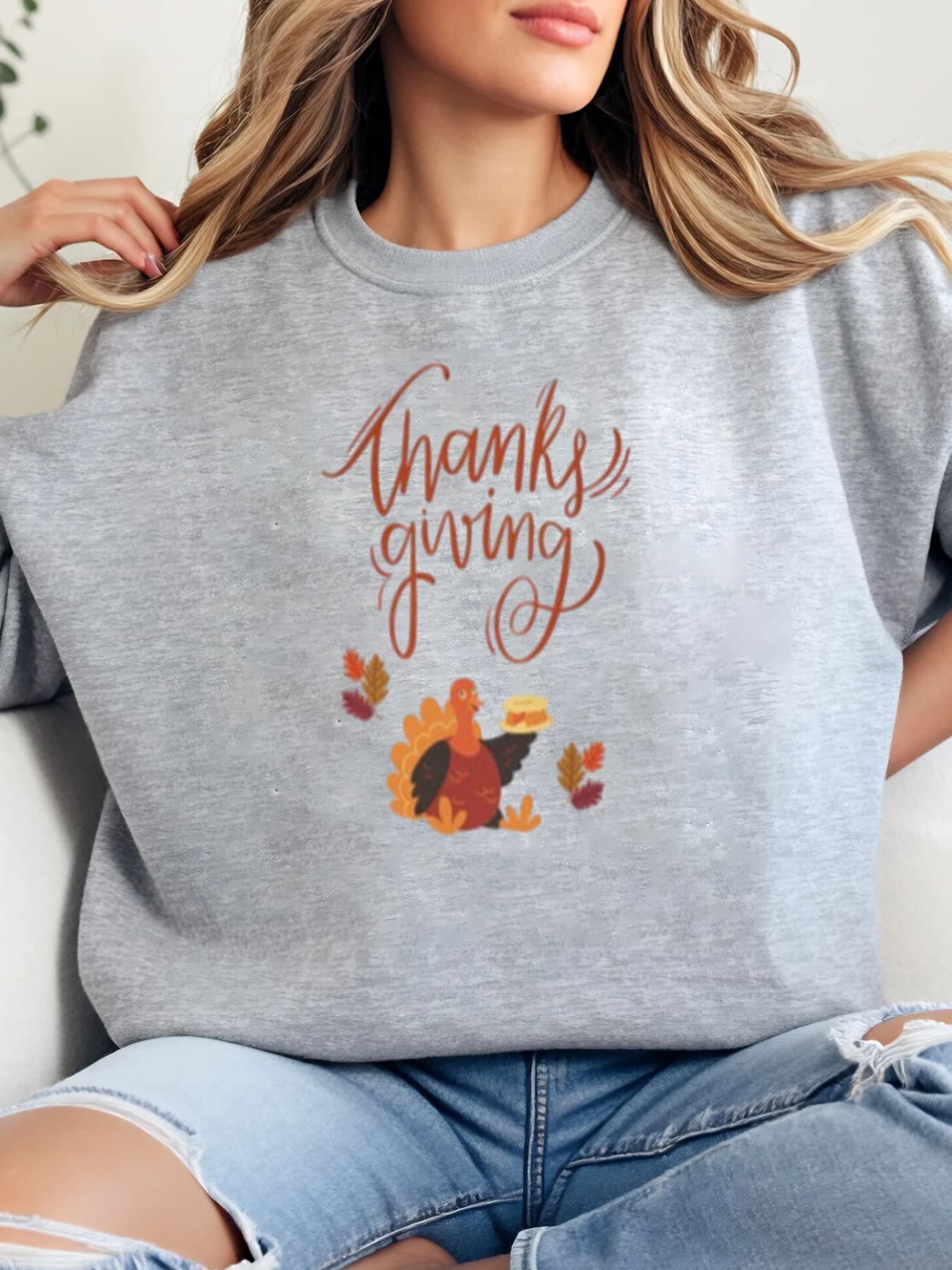 Felpa con stampa Turchia del Ringraziamento Festival del Ringraziamento Maglione girocollo da donna Abbigliamento casual Grigio Taglie forti