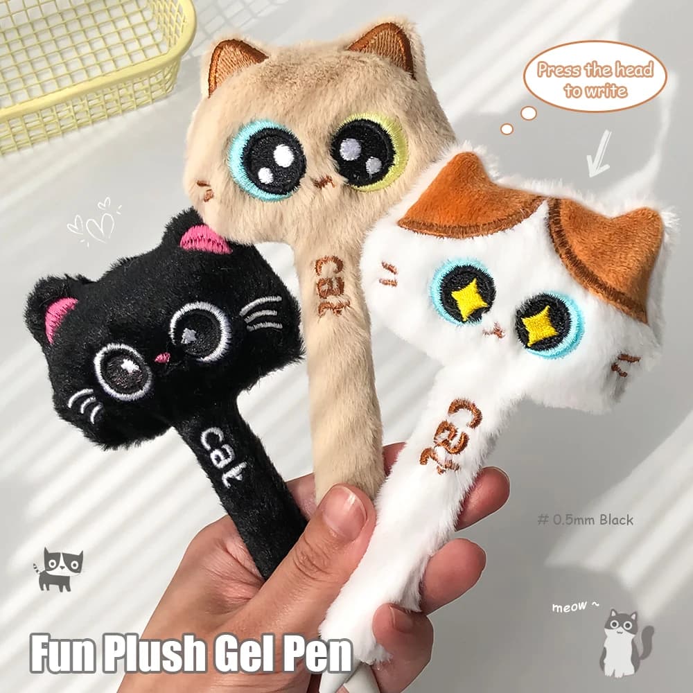 1 pz simpatico gatto di peluche penna gel 0,5 mm divertente cartone animato pane penna ad asciugatura rapida regalo creativo per forniture per studio e ufficio