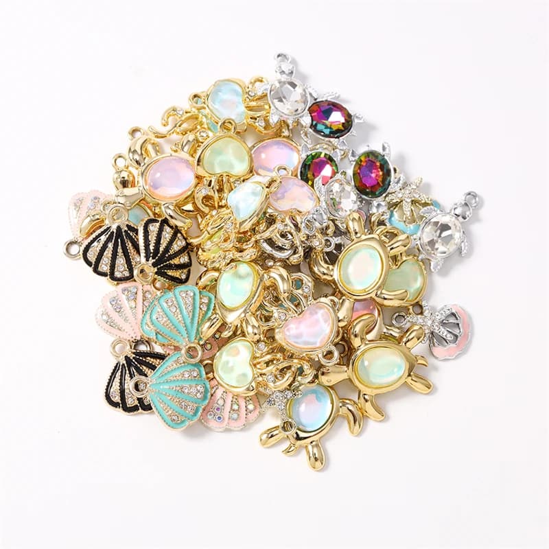 Duarte 20Pcs/Lot Cute Crystal Marine Life Turtle Starfish Shell Charms Pendants for Jewelry Making Earrings Necklaces DIY Gifts