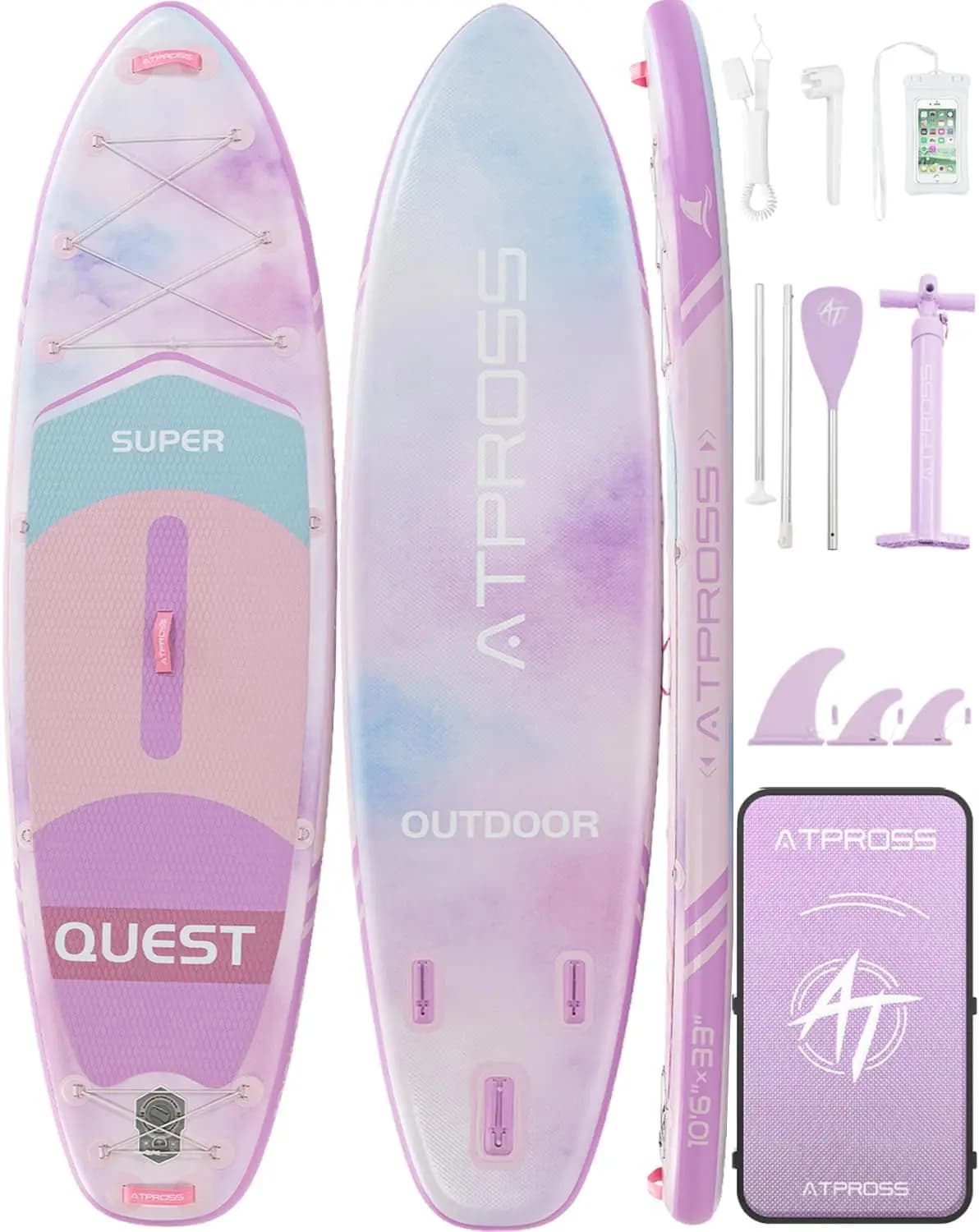 10.5 ft x 33 in Inflatable Stand Up Paddle Board, Extra Wide 400 lbs Capacity SUP with Kayak Seat, Premium Accessories Kit, Anti-Slip EVA Deck, Stable Non-Slip Deck Boat