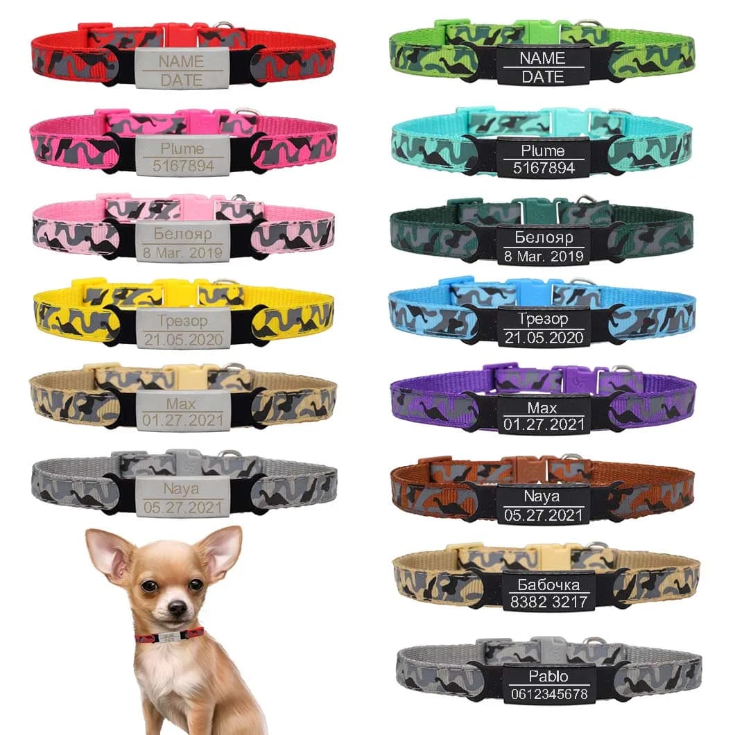 Collare per cani ID personalizzato Incisione personalizzata Stampa mimetica Cane di taglia piccola e media Carino regolabile per collana di animali domestici per cuccioli