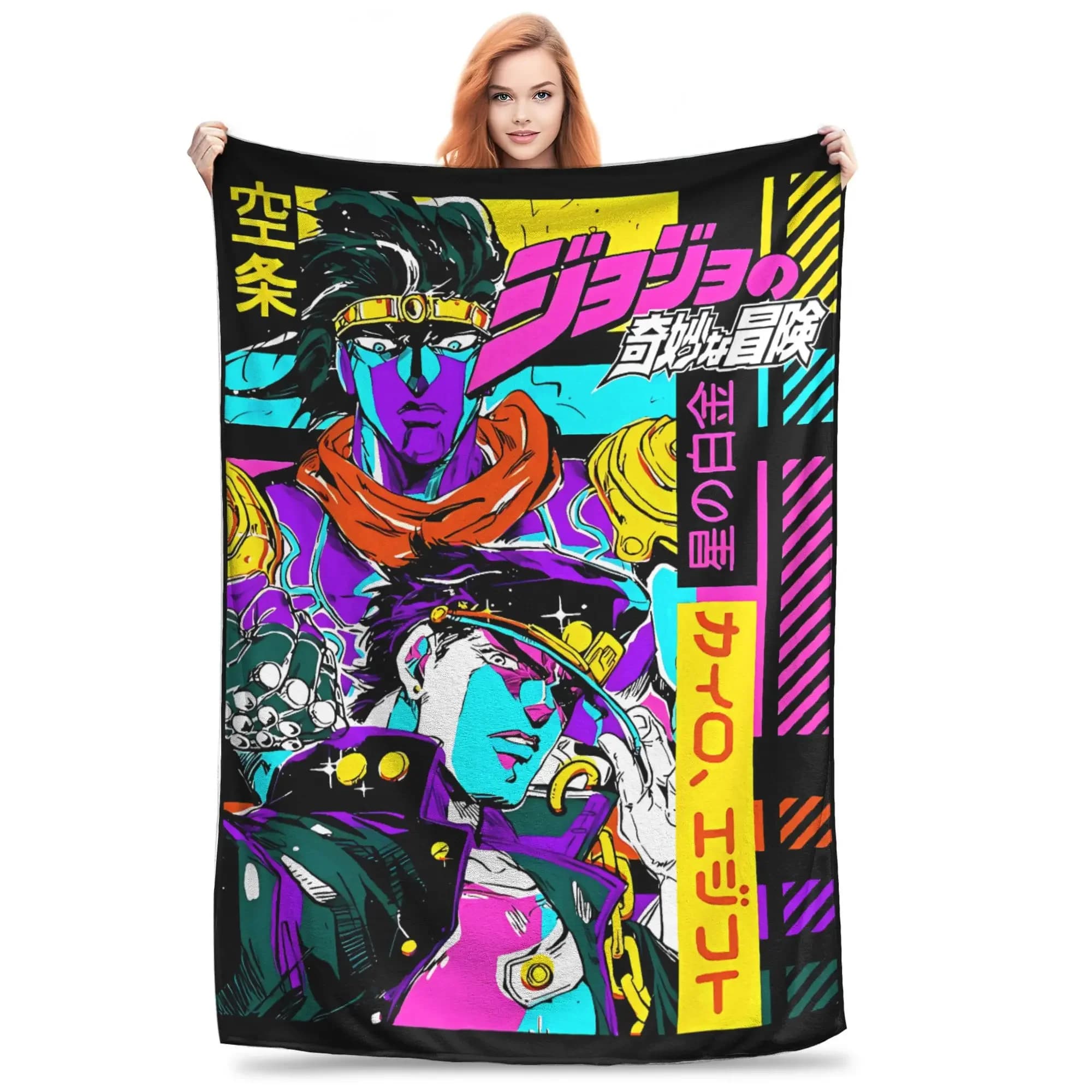 Anime JOJOS BIZARRE ADVENTURE Coperta da tiro in peluche divertente super calda per camera da letto Copriletto in flanella per ragazzi e ragazze