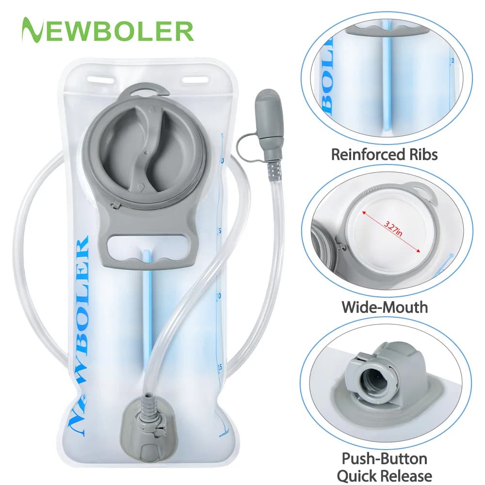 NEWBOLER 2L Water bag with Bocca Larga, PEVA BPA-Free Hydrating Tank, Water Storage Bag for Camping, Cycling, Running, Hiking