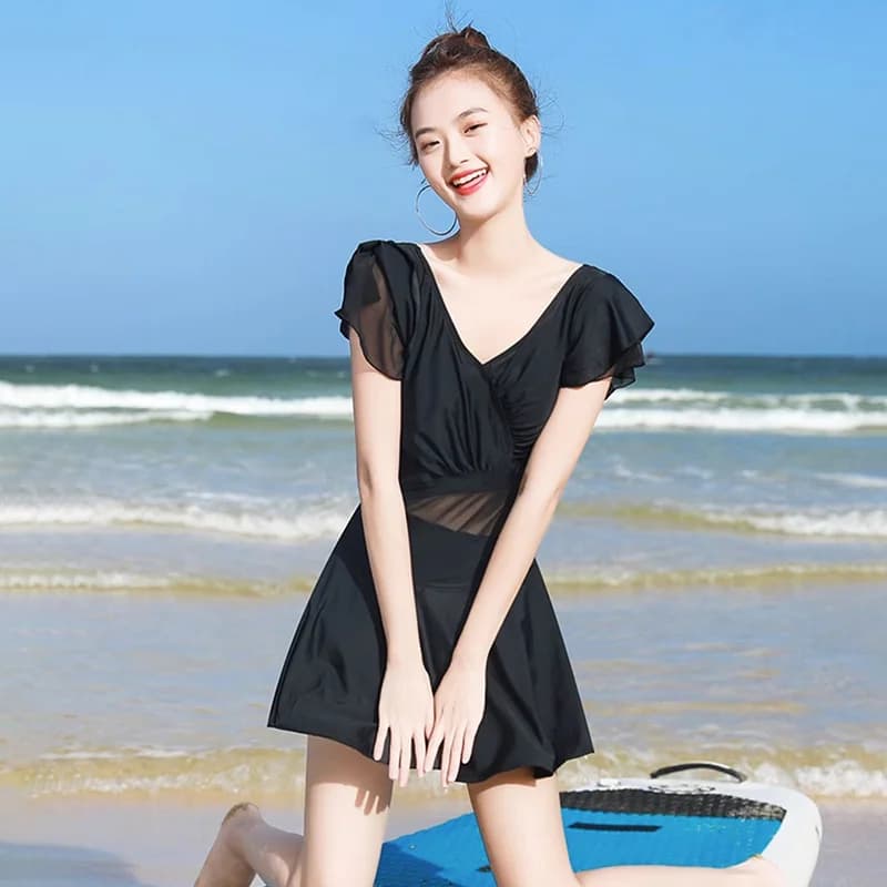 Female Vintage Floral Print Swimming Costume High Waisted Full Coverage Cute Vacation Swim Suit