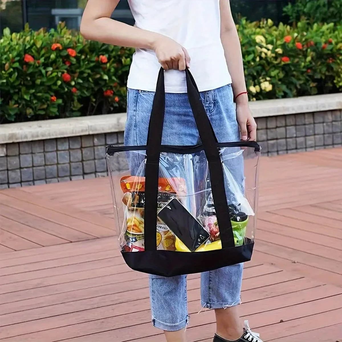 PVC Transparent Beach Bag Large Capacity Waterproof Swimming Portable Jelly Bag Fashionable Handbag Cloth Water Proof Bag
