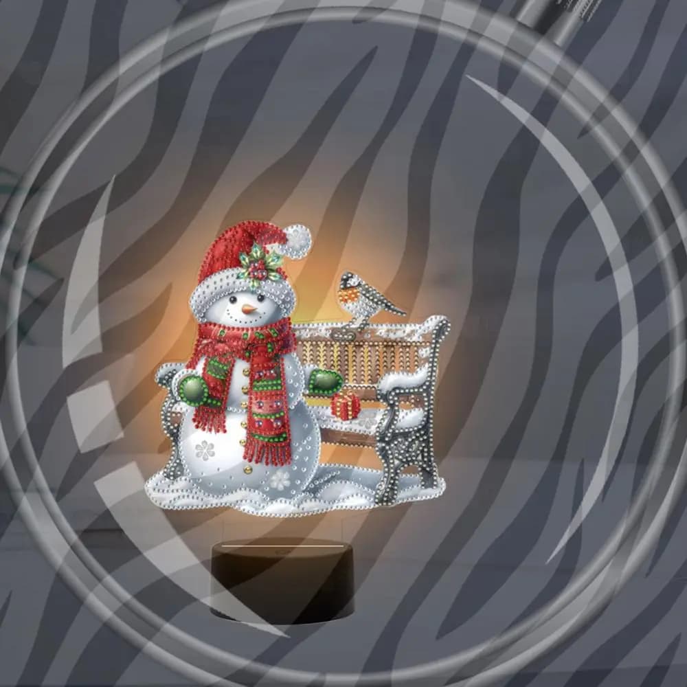 Acrylic Double Sided Xmas Snowman 5D Diamond Painting Night Light for Tabletop (C)