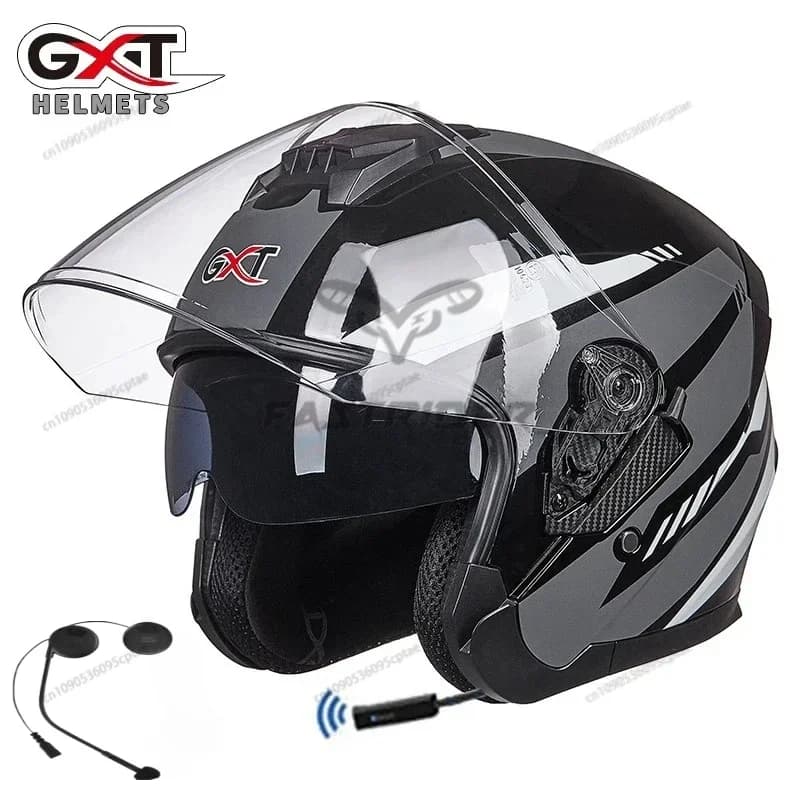 GXT Casco da moto Auricolare Altoparlante wireless Compatibile con Bluetooth Open Face Moto Casco Caschi da moto con doppia visiera Crash