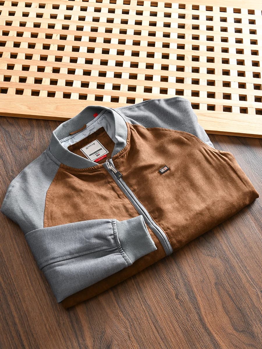 Classic Revisited Men's Suede Baseball Collar Jacket Autumn Outfit Fashion Urban Style Zipper Closure Long Sleeve Standard Fit