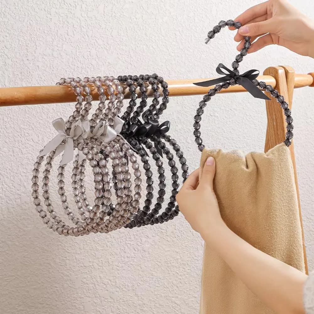 Decorative Imitation Pearl Beaded Bow Clothes Hanger Space Saving Round Shape Dress Hanger Solid Color Scarf Ring Hanger Home