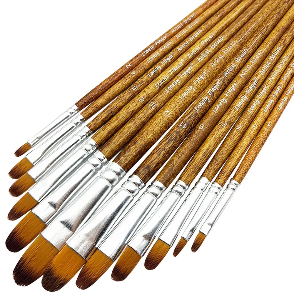Artist Filbert Paint Brushes Set 12pcs, Soft Anti-Shedding Nylon Hair Wood Handle for Acrylic Oil Watercolor Gouache Paint